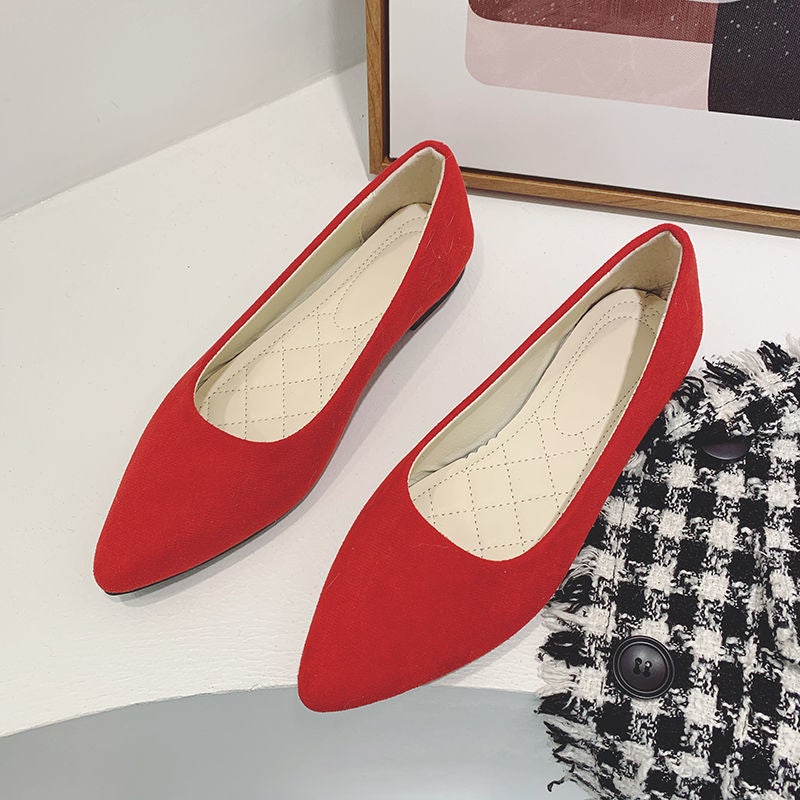 Flat Shoes For Women, Pointed Toe, Shallow Mouth, Professional Suede Fairy Shoes, Spring And Autum Flats, Versatile Work Shoes For Women, Large Size 43 - Image 2